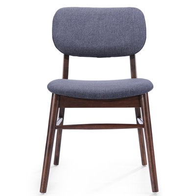Mid - Century 2 Piece Upholstered Dining Chairs, Walnut + Charcoal, Splayed Legs, Easy Assembly, Suitable For Multi Spaces Chairs With And Construction, Retro Look, Cozy Seating Home
