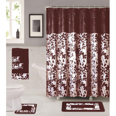3 Piece Floral Shower Curtain Set + Hooks