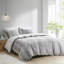 3 housse de couette très grand / très grand - coton, fond gris avec imprimé, boutonné, attaché en coin, réversible, lavable à la machine, 100% coton, 3 bandes de literie, fermeture à boutons, attaches intérieures,