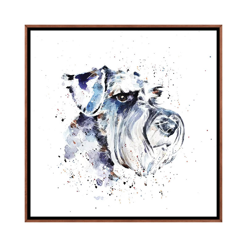 Schnauzer II par EdsWatercolours - impression, H 26 po x l 26 po x P 1,5 po, Toile avec cadre en bois brun classique