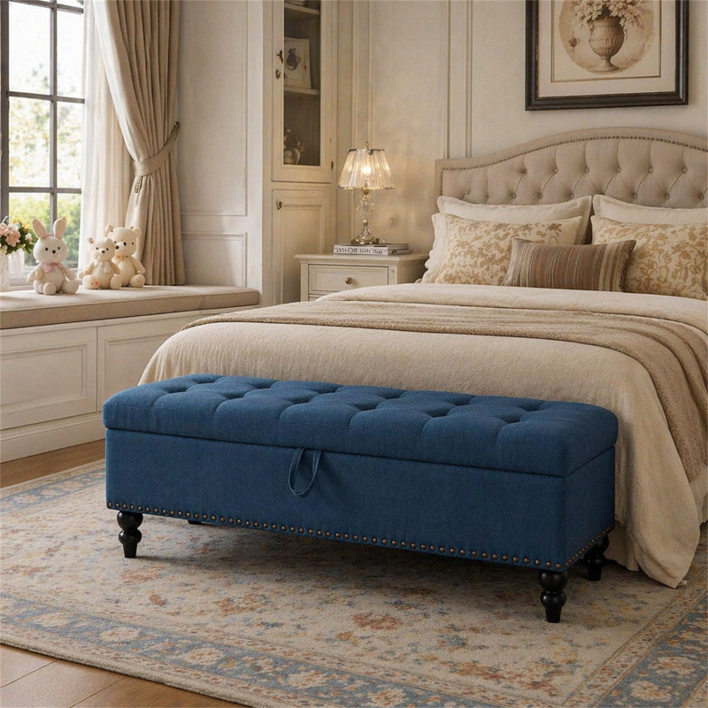 Banc de lit 59 po avec rangement bleu, Blue