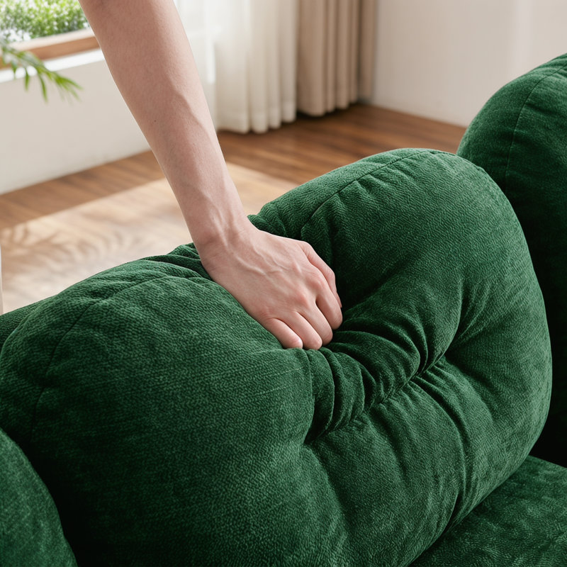 Élégant canapé modulaire vert à trois places modulaire - Tissu chenille doux, confort ergonomique, parfait pour le salon ou la chambre à coucher
