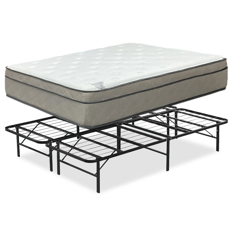 Ravenstein 12" Ultra Plush EuroTop Hybrid Mattress for Motion Isolation & Black 8" Box Spring, Full