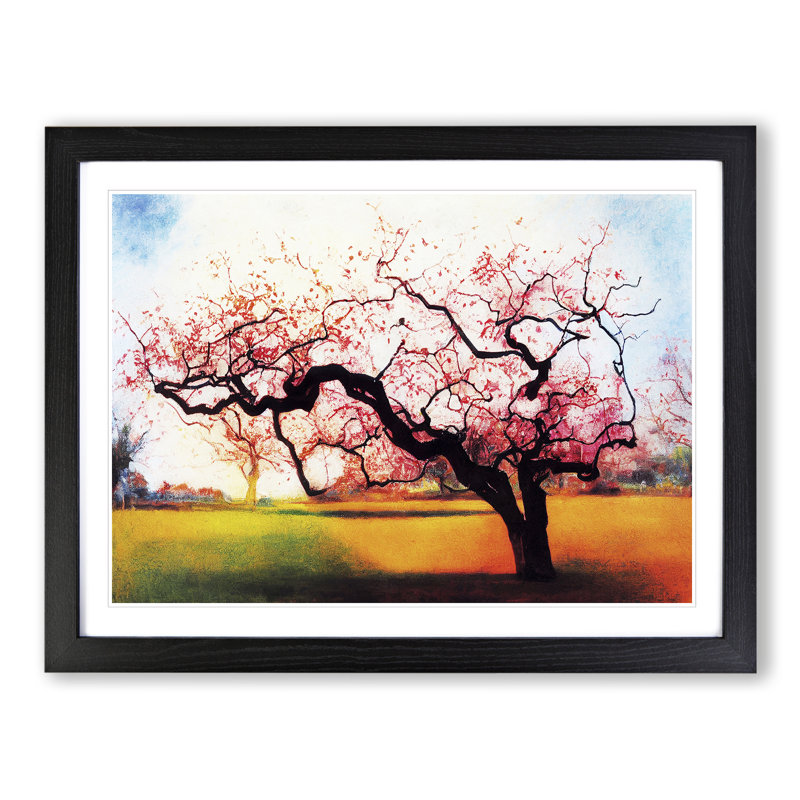 Idyllic Plum Blossom Tree - Single Picture Frame Painting, Black, 25cm H x 34cm W x 2cm D