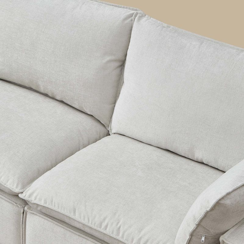 Canapé modulaire modulaire en L avec repose-pieds mobile et revêtement en chenille, Chenille beige