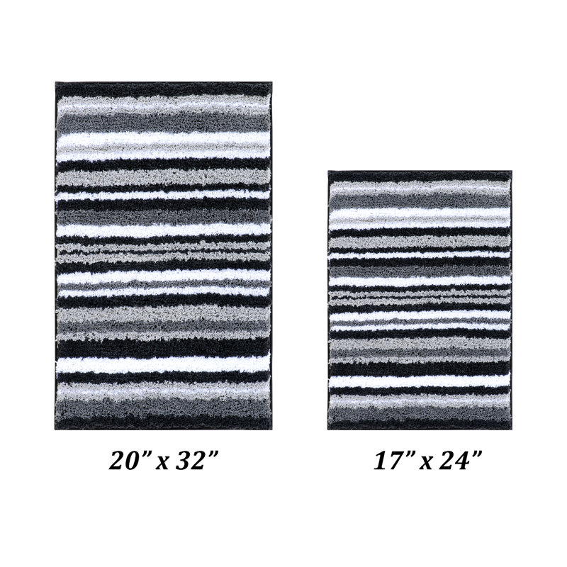 Annaleese 100% Polyester Machine Washable Tufted 2 Piece Bathroom Rug Set, Gray, 2 PCs Set (17" x 24" | 20" x 20")