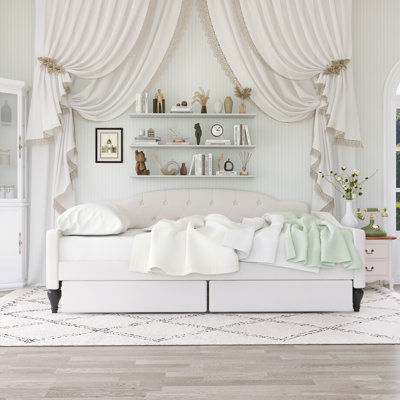 Modern And Stylish Wood Upholstered Tufted Davbed With Two Drawers