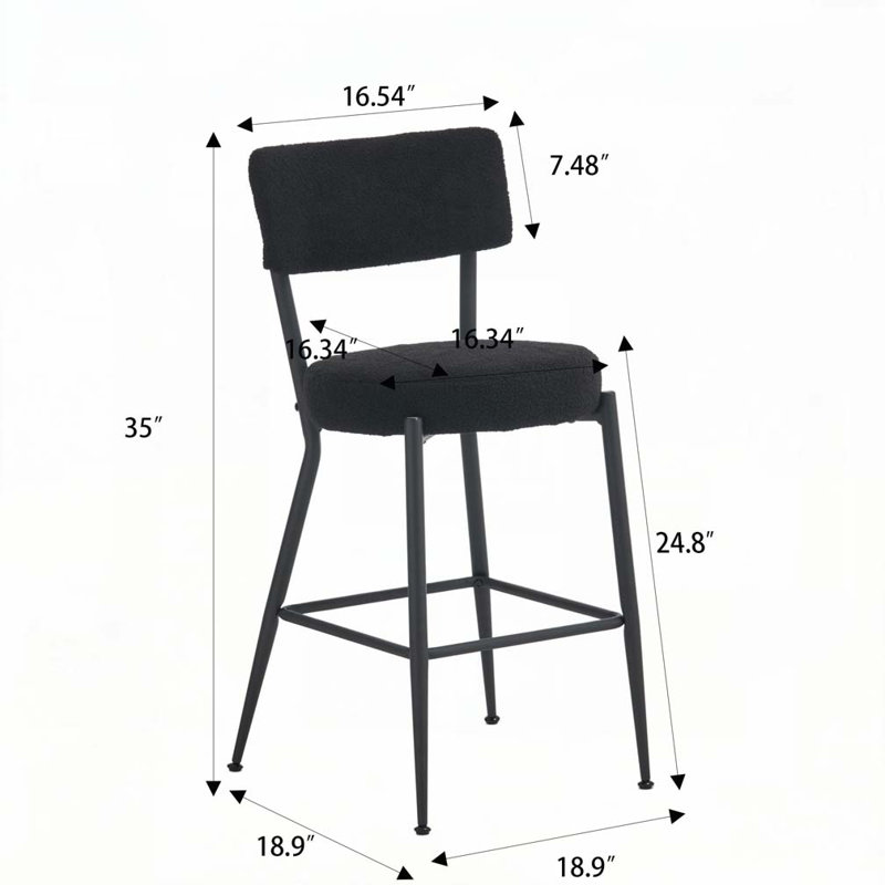 Tabouret de bar Teddy, Noir, Noir