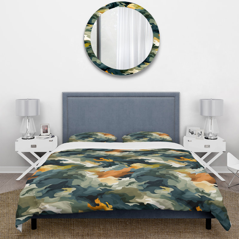 Queen Green Camouflage Microfiber Duvet Cover Set