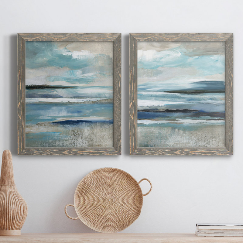 «Distant Drama I», ensemble de 2 peintures sur toile encadrées, H 43,5 po x l 31,5 po x P 1 po, Encadré gris