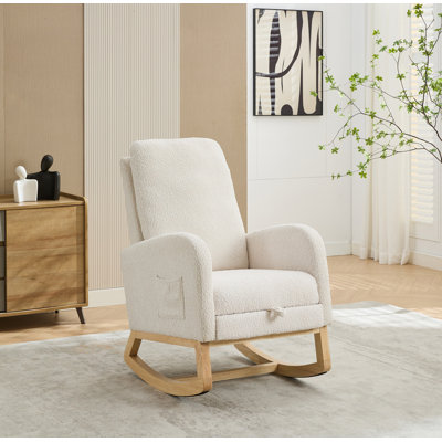 Chaise berçante l 25,4 po pour chambre de bébé, fauteuil coulissant à haut dossier avec repose-pieds rétractable, poche latérale, fauteuil berçant d'appoint avec pieds en bois d'hévéa pour le salon / la chambre à coucher