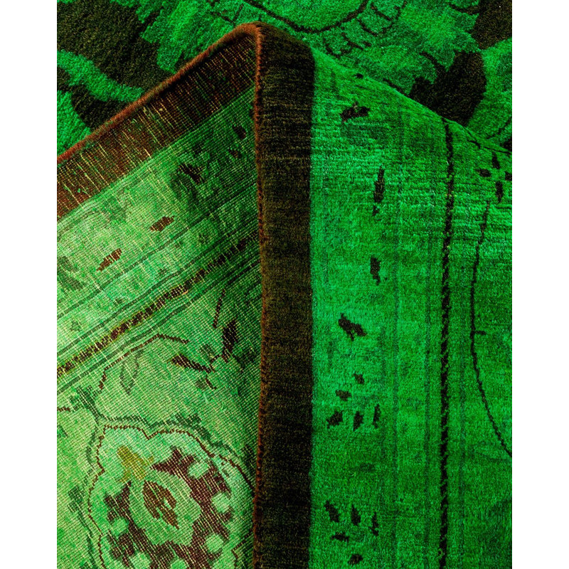 Tapis vert noué à la main de conception unique Chimel