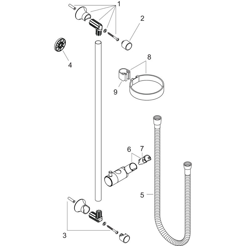 Unica C Wall Bar with Hose, Polished Nickel