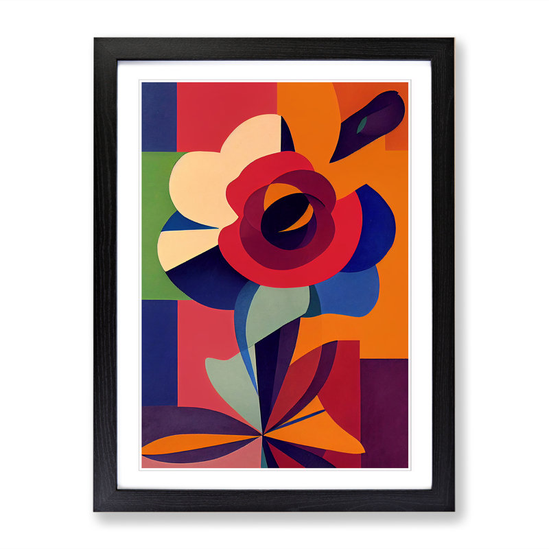 Adilene Lily Flower Suprematism - Picture Frame Print, Black, 46cm H x 34cm W x 2cm D