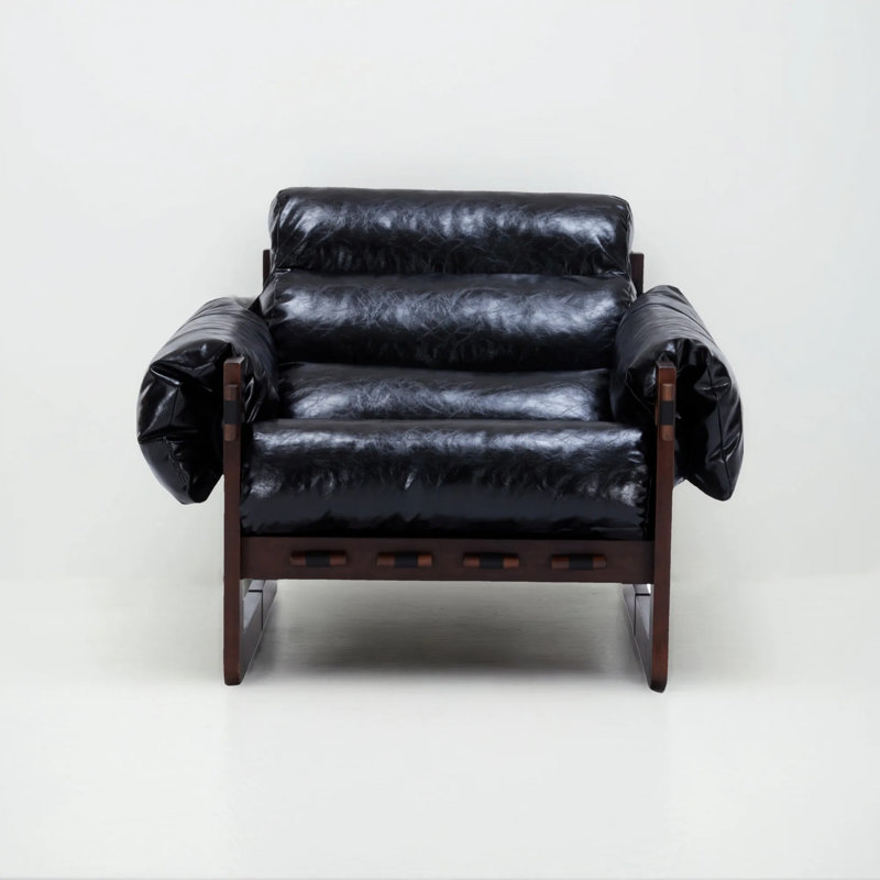 Vintage-Inspired Wooden Recliner Chair with Oil-Wax Leather, Antique Black