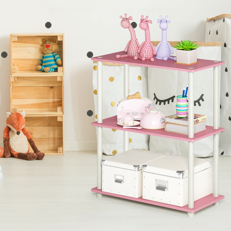 Étagère compacte à 3 niveaux avec support rond, H 29,5 po x l 23,6 po x P 11,4 po, Rose/Blanc