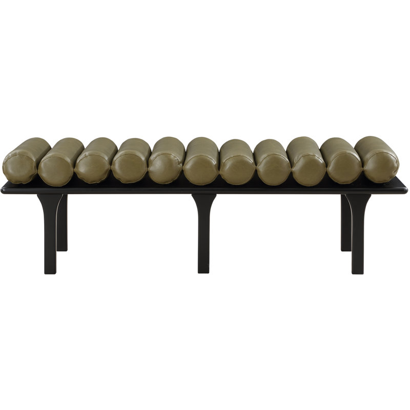 Banc rembourré en similicuir Landon Boutis, Cuir végétalien vert olive, Noir