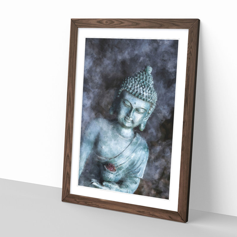 Smoke Surrounding The Buddha Painting - Framed Print, 33cm H x 24cm W x 2cm D, Walnut Framed