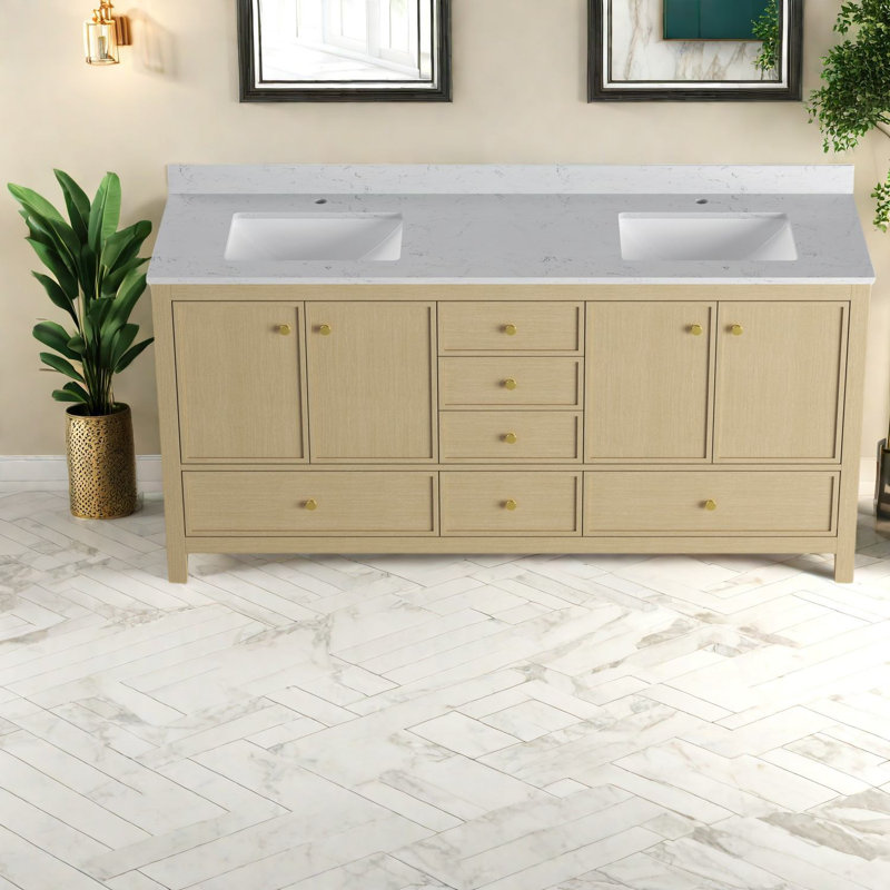 Space-saving Oak Wood Vanities With Double Sinks, Modern Storage Solution