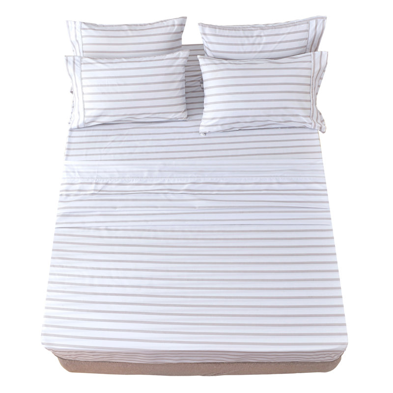 Microfiber Striped Sheet Set, King Sheet Set + Fitted Sheet + 4 Pillowcases, Gray/White