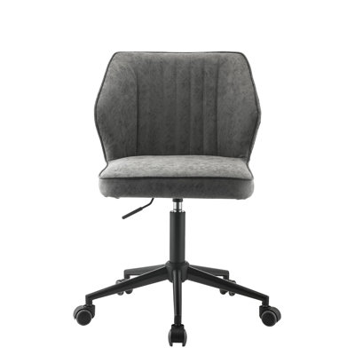 360 Degrees Turning Chair With Gray Faux Leather And Wood Support Adjustable Height In Synthetic Solid