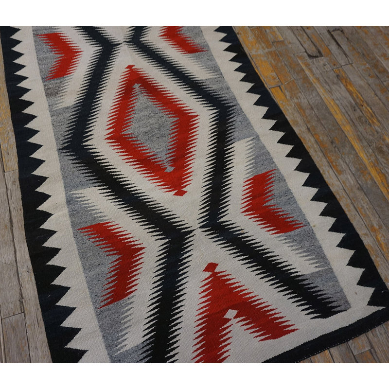 Classic Native American Design Antique Navajo Flat Weave Rug