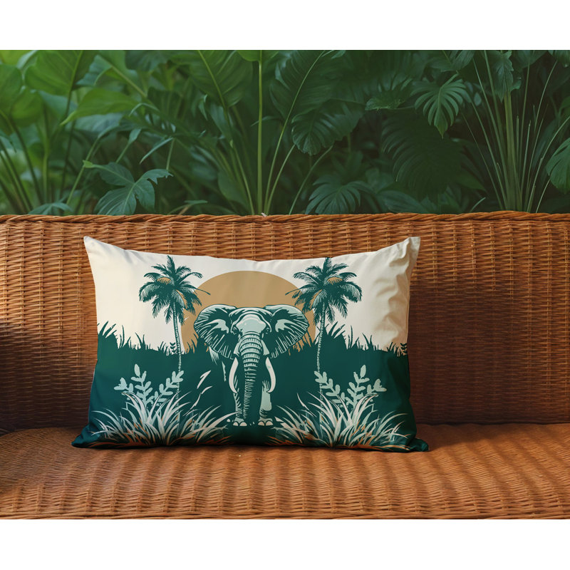 Coussin rectangulaire intérieur / extérieur Sima Elephant, Rectangle H 14 po x l 20 po, Vert