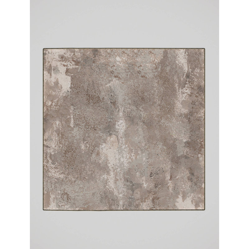 Tapis abstrait en polyester / chenille beige / brun tissé à la machine Hauteur, Carré 5 pi