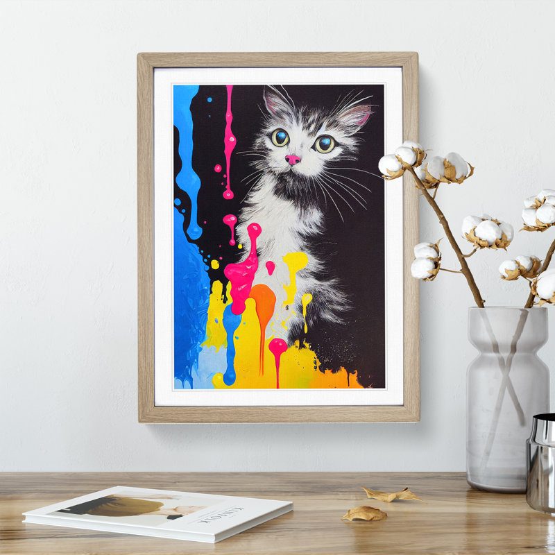 Cat In No.3 - Single Picture Frame Painting, 34cm H x 25cm W x 2cm D, Oak