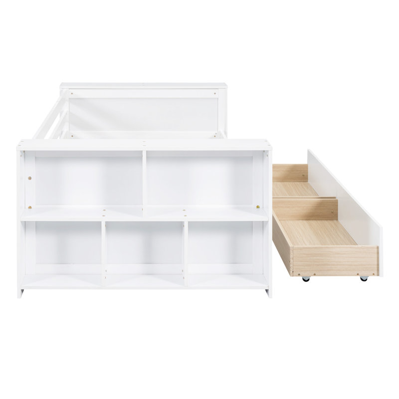 Lit de jour avec tablettes et tiroirs, Blanc