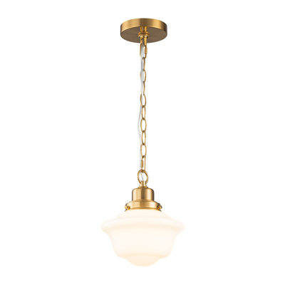 1-Light Shiny Opal Schoolhouse Glass Single Pendant