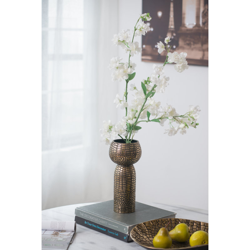 Vase à fleurs en crocodile texturé - 4,5 po de diamètre x 10 po - Or antique