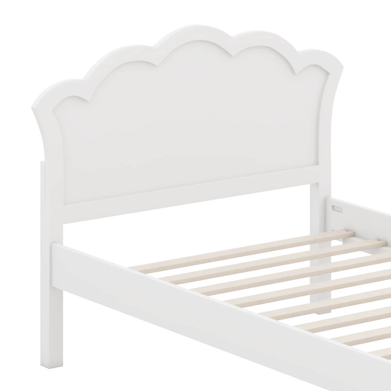 Lit plateforme en bois avec tête de lit en forme de fleur, Lit simple