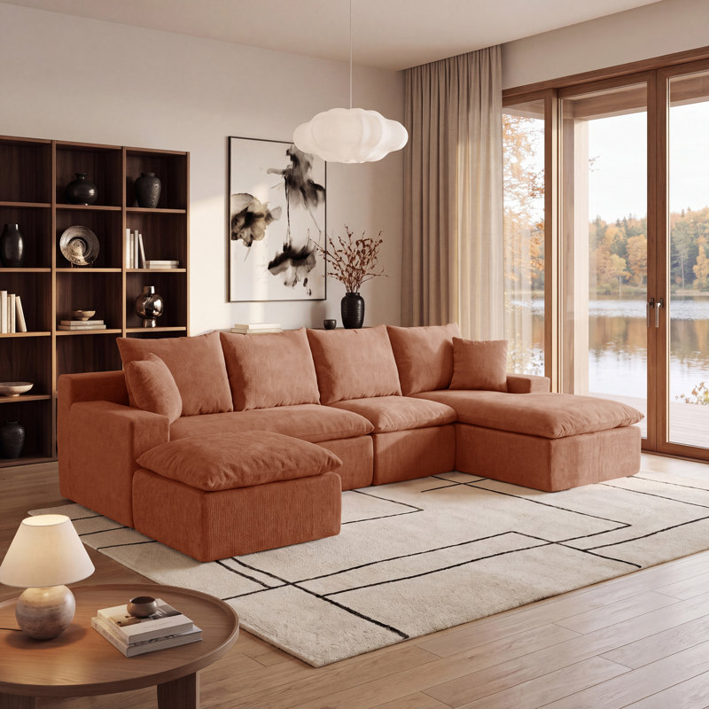 Canapé modulaire en U 118,1 po, canapé modulaire en chenille avec ressorts ensachés, sièges rembourrés à assise profonde modernes pour le salon, pas de rouleau de montage