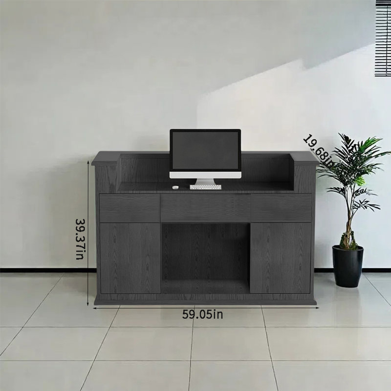 Small Writing Desk or Front Desk with Lockable Drawer, No Assembly Required, Sturdy and Durable, Black