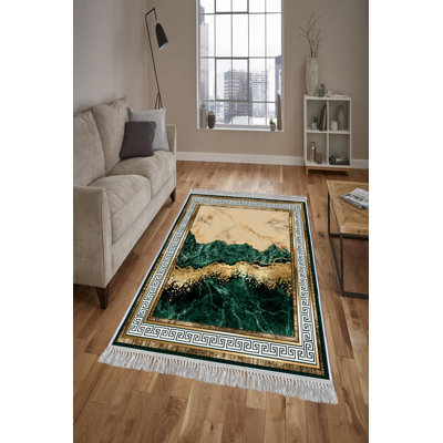 Tapis luxueux en velours (4,6 x 7,2 pi), tissu antibactérien à 100%, envers en coton antidérapant, hauteur des poils: 0,4 po | Lavable à la machine, impression numérique 3D | Parfait pour le décor du salon et de la chambre à coucher, doux et durable
