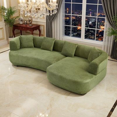 110-inch Modern Curved Sectional Sofa with left Chaise, Green Boucle Fabric,  L-Shaped Corner Couch