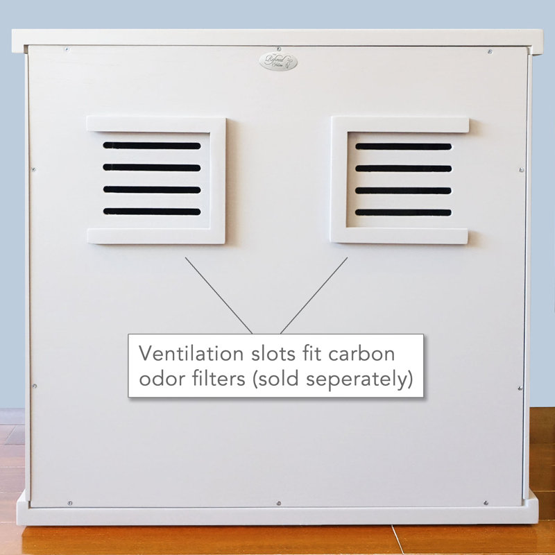 The Refined Litter Box - Wood Cat Litter Box Enclosure Cabinet with Drawer, Modern Style + Feet, Large, Round Feet, White