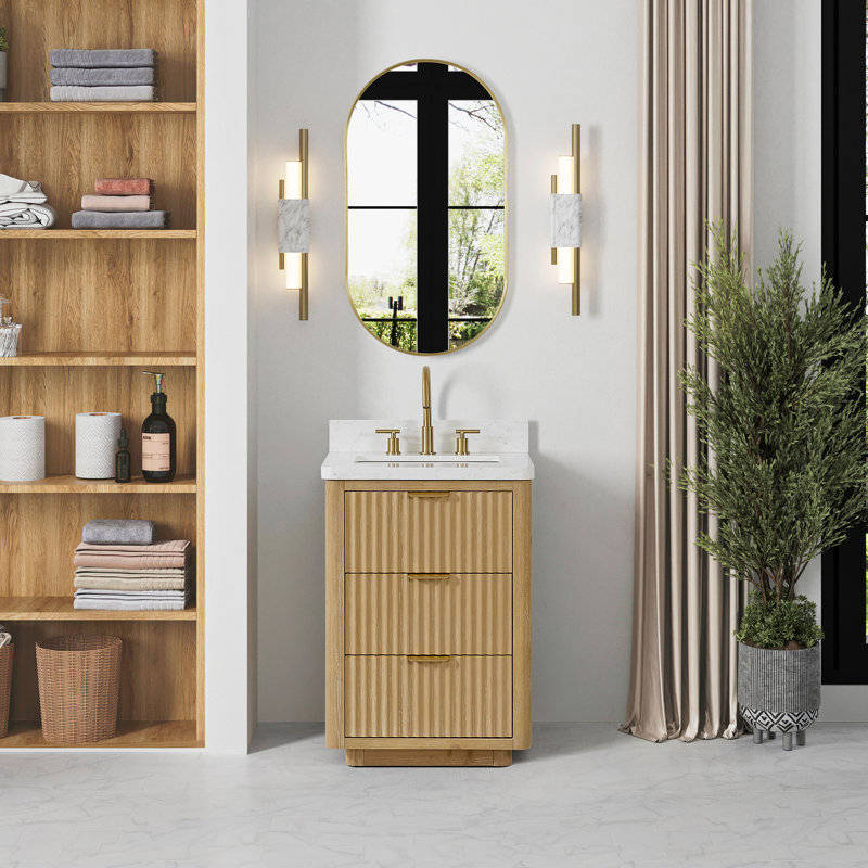 Ensemble de meuble-lavabo simple 24 po Adela, Blanc / Blanc, Doré, Brun