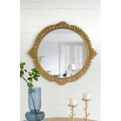 Miroir mural rond 35,5 x 31,5 po en panneau de fibres à densité moyenne avec cadre doré