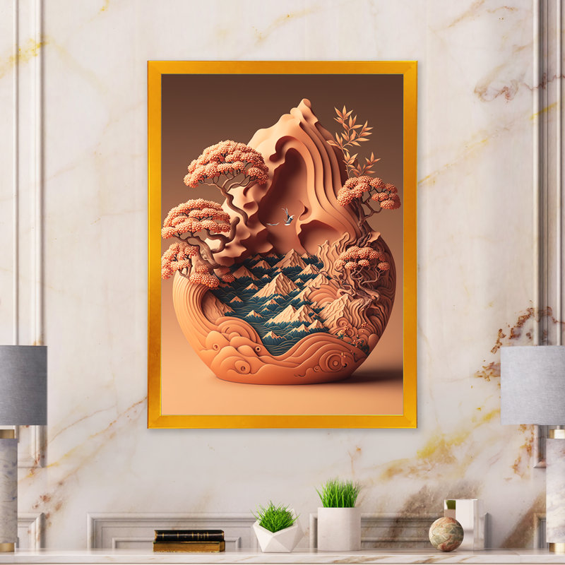 «Terra Cotta Bonzai Mountains II», reproduction sur toile, H 32 po x l 16 po x P 1 po, Impression dorée sur toile encadrée