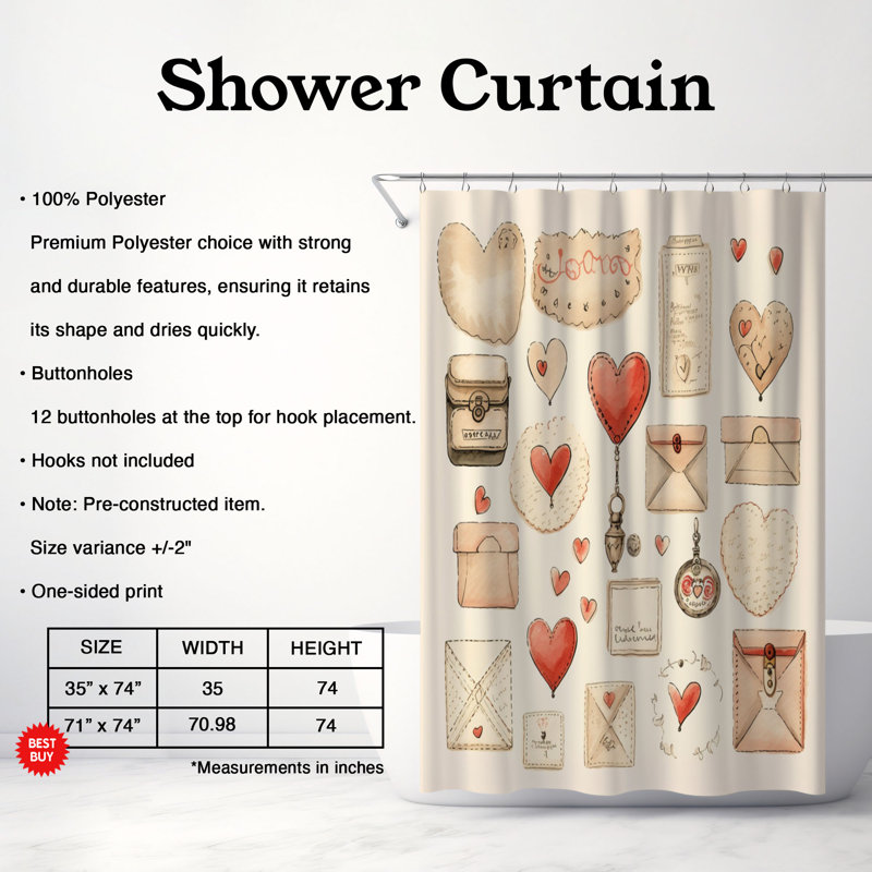 Rideau de douche Sweet Heart - Premium, H 74 po x l 71 po