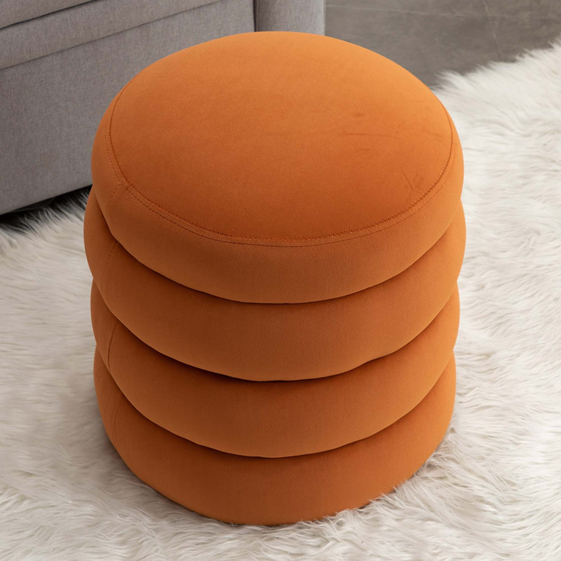 Hasset Round Footstool Ottoman, Soft  Round Ottoman, Footrest Stool, Orange Polyester Blend