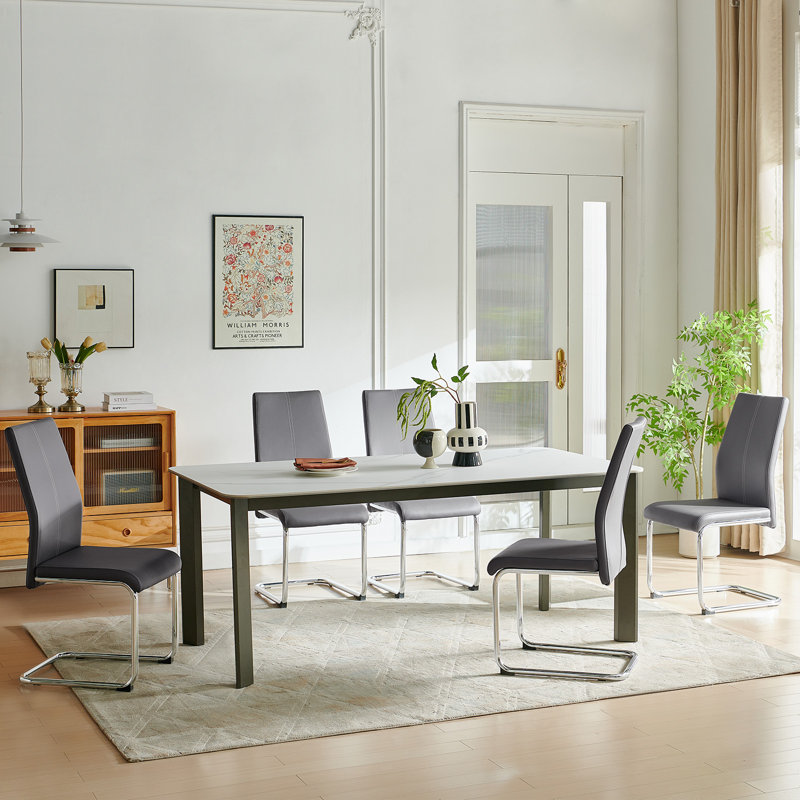 46cm H Upholstered Metal Cantilever Chair, Grey