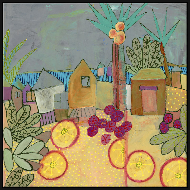 Tropical Village Framed Canvas, Black