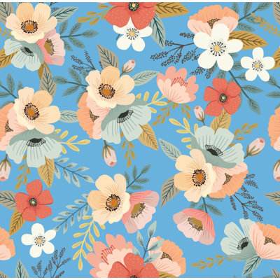 Forna Floral Blue Boudreaux Wallpaper