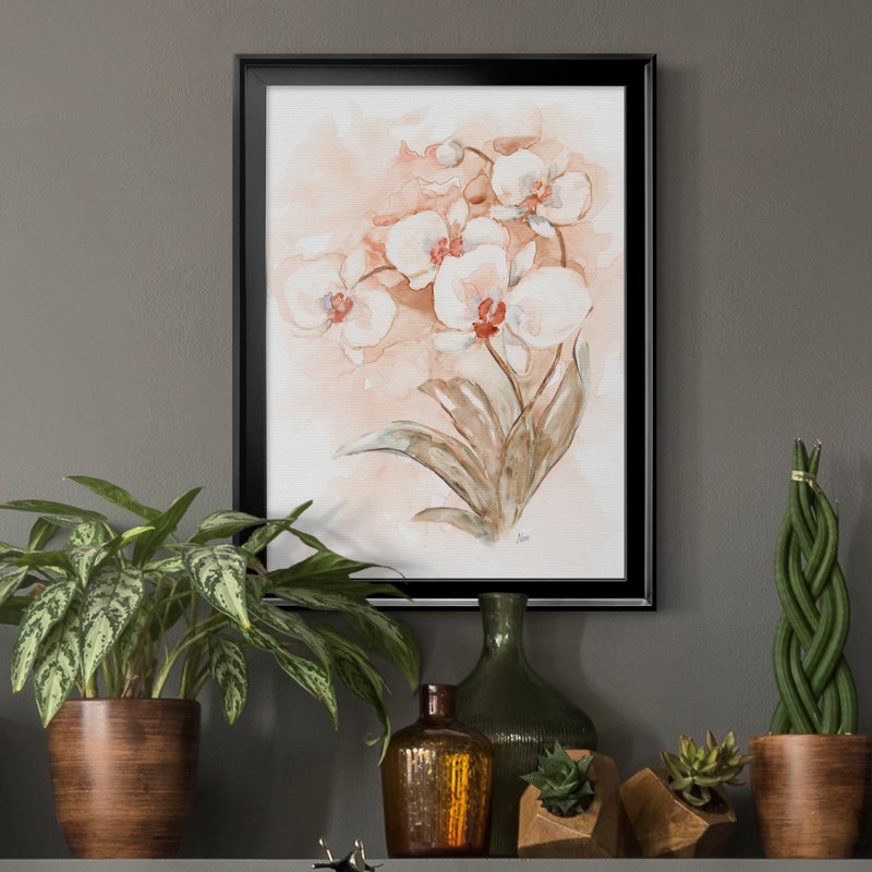 White and Coral Orchid II - Peinture sur toile encadrée, H 18,5 po x l 24,5 po x P 1,5 po, Noir