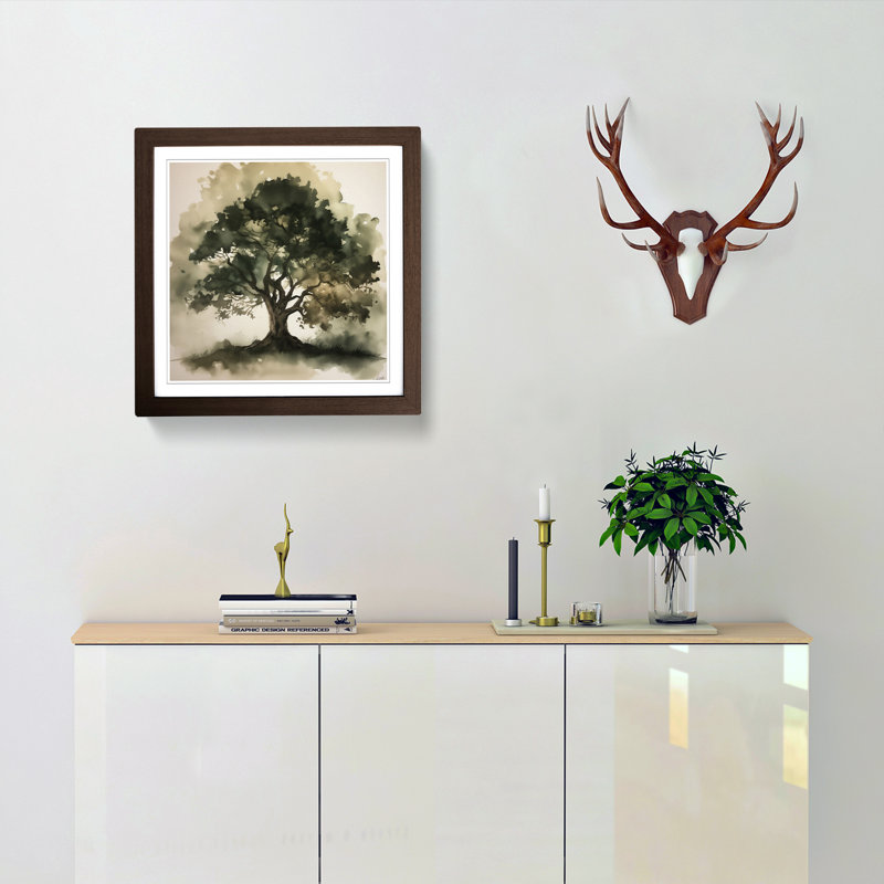 Tree Ink Wash No.1 - Framed Print, Walnut