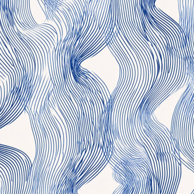 Peel and Stick Wallpaper Blue Wavy Line White Contact Paper Removable Self Adhesive Wall Mural Wall Decor for Bedroom Kitchen Cabinets 24in x 118in