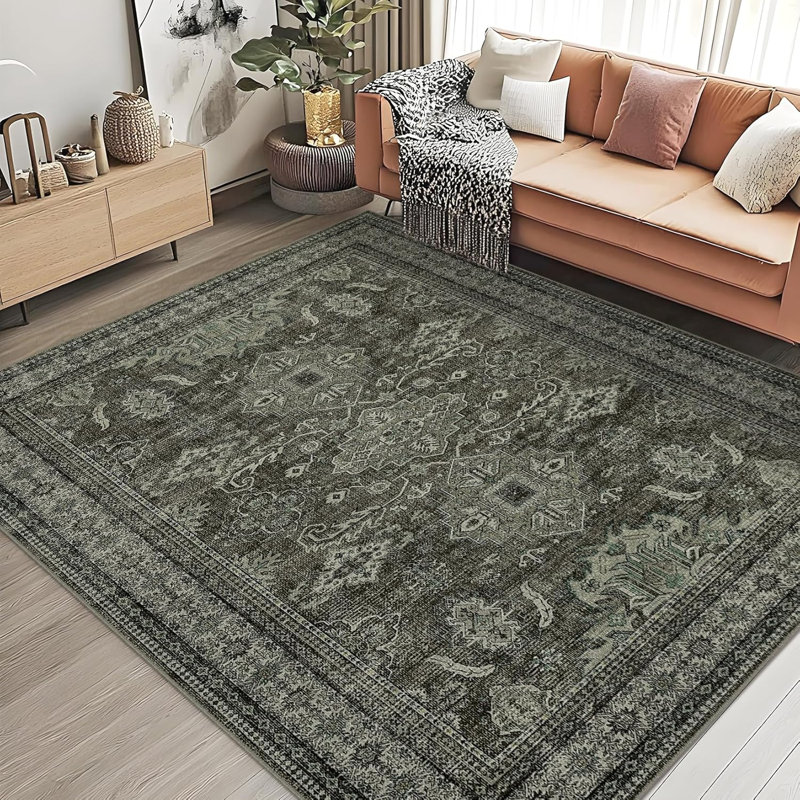 Washable Rugs Nursery Distressed Vintage Office Carpet Oriental Home Decor Low Pile Neutral Soft Area Rug Non Slip Farmhouse Floor Cover Pink